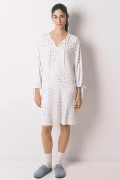 Camisa de dormir midi estampado pássaros branco