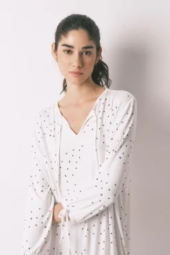 Camisa de dormir midi estampado pássaros branco