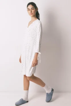 Camisa de dormir midi estampado pássaros branco