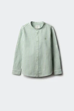 Camisa de manga comprida às riscas verde para menino
