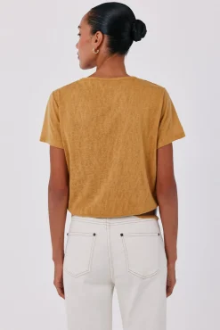 Camiseta com decote em guipure
