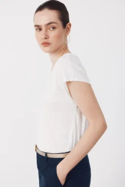 Camiseta de linho com decote em linho e lurex