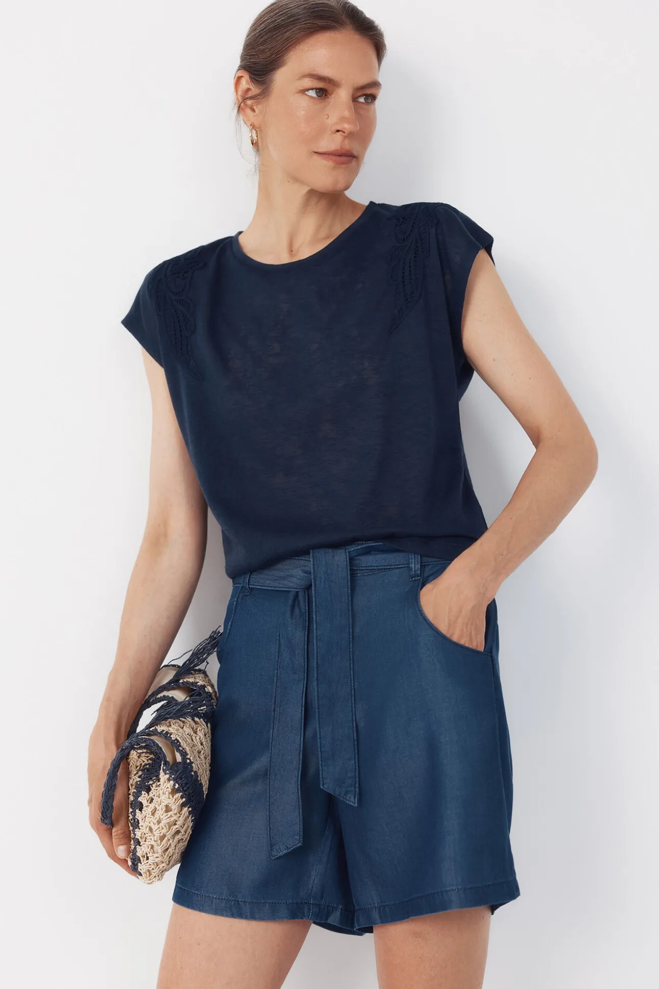 Camiseta patchwork com efeito linho