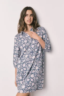 Camisola comprida viscose estampado de flores rosa