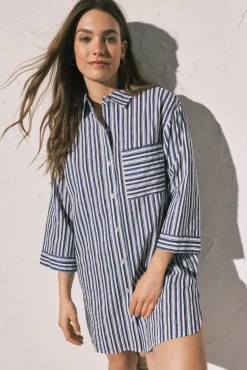 Camisola curta camiseira de riscas azul