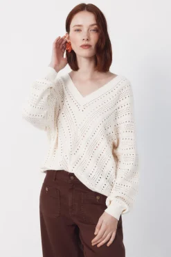 Camisola rendada às riscas