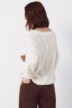 Camisola rendada às riscas
