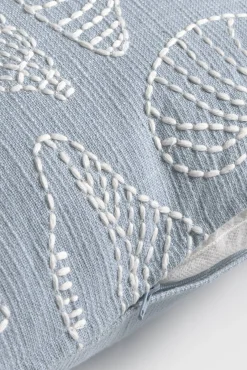 Capa de almofada em algodão com bordados marinhos