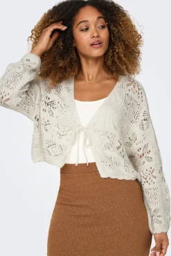Casaco de malha curto de crochet cortado