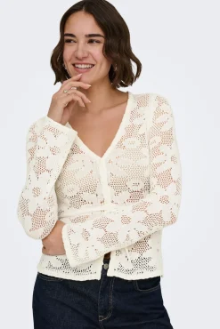 Casaco de malha de crochet cortado
