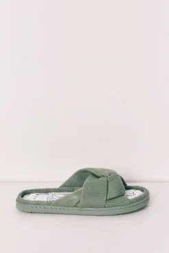 Chinelos de quarto com nó verde