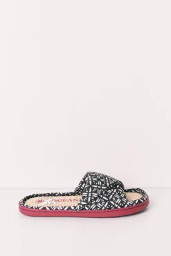 Chinelos de quarto de tiras cruzadas com estampado étnico