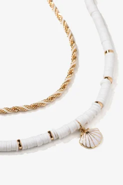 Colar multicamadas branco e dourado