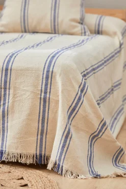 Colcha com riscas tecidas azul Bari 240x260