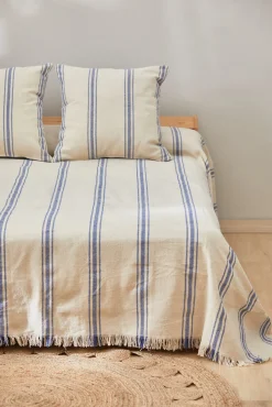 Colcha com riscas tecidas azul Bari 240x260