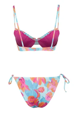 Conjunto de biquíni franzido floral