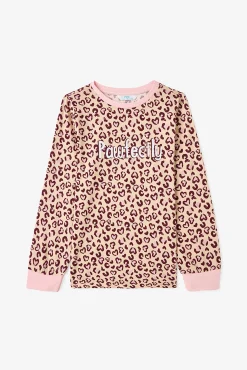 Conjunto de pijama de manga comprida com estampado de leopardo para meninas, 2 peças