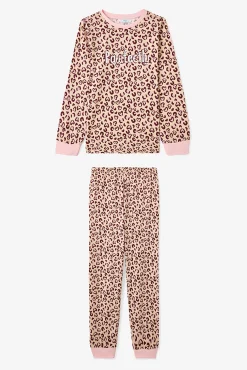 Conjunto de pijama de manga comprida com estampado de leopardo para meninas, 2 peças