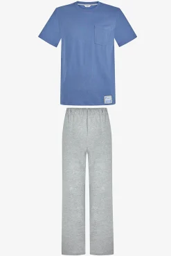 Conjunto pijama comprido manga curta liso