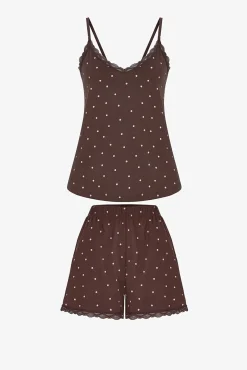 Conjunto pijama curto de alças de bolinhas