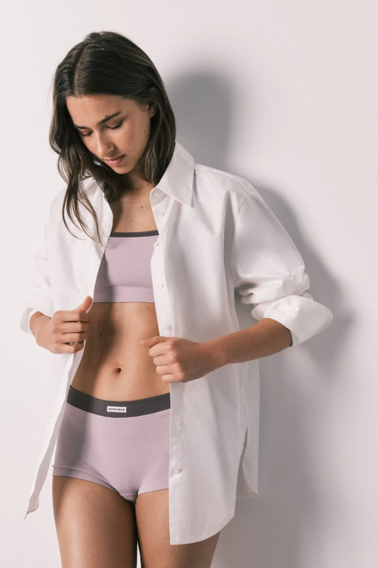 Cueca boxer sem costura canelada lilás