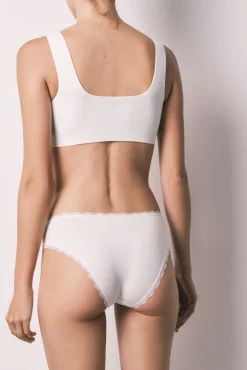 Cueca clássica em algodão branca estampado flor