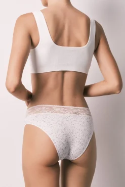 Cueca clássica em algodão com renda estampado floral