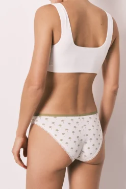 Cueca clássica estampada de flores verde