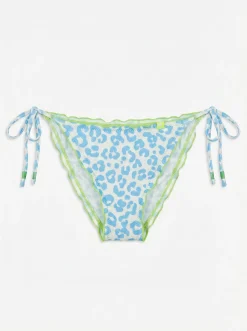 Cueca de biquíni brasileira de tiras animal print azul