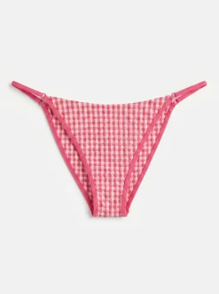 Cueca de biquíni brasileira efeito U estampado vichy rosa