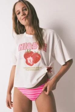 Cueca de biquíni brasileira estampado riscas rosa