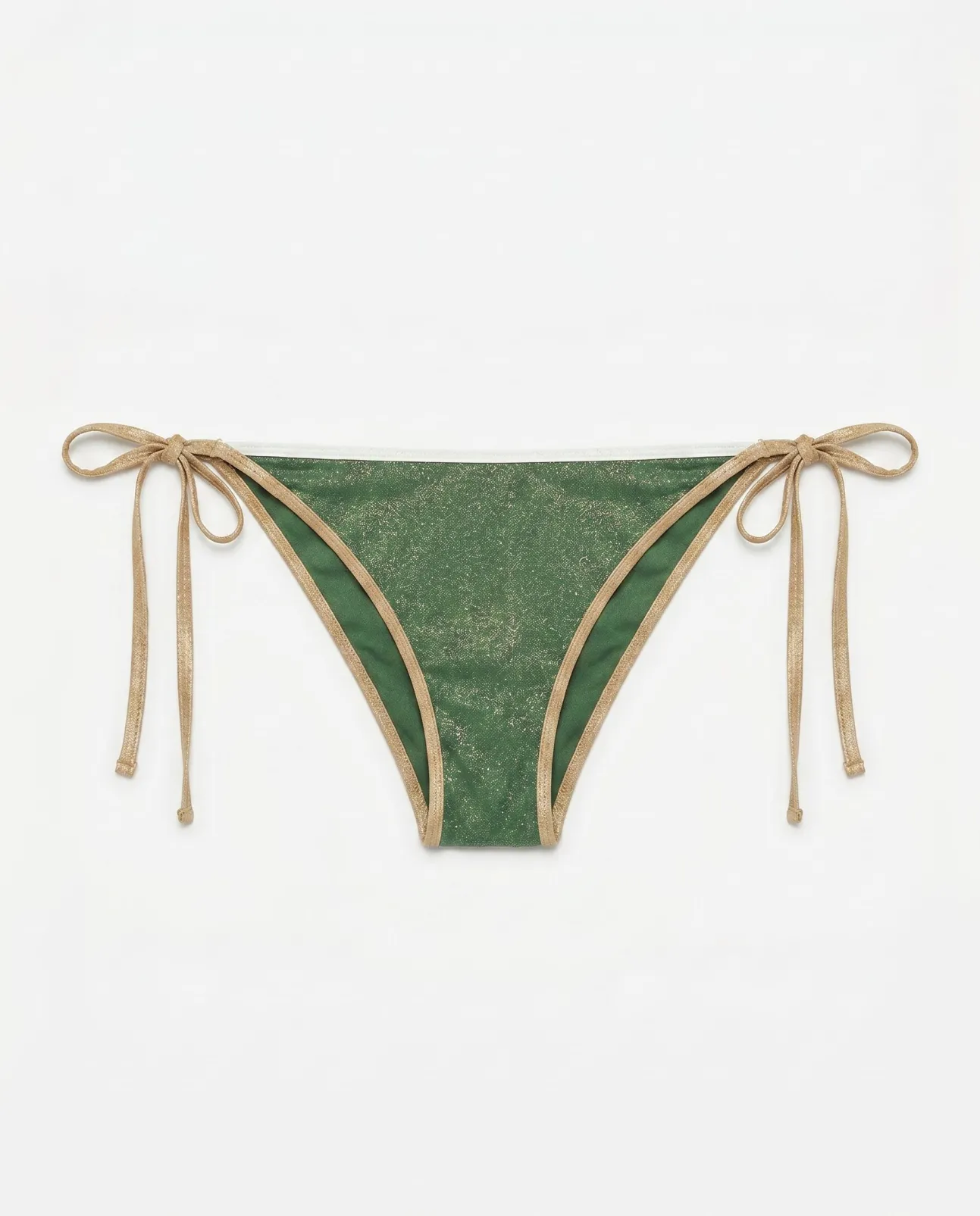 Cueca de biquíni de tiras efeito U verde lurex