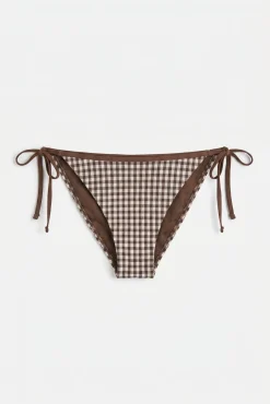 Cueca de biquíni de tiras efeito U estampado vichy marrom
