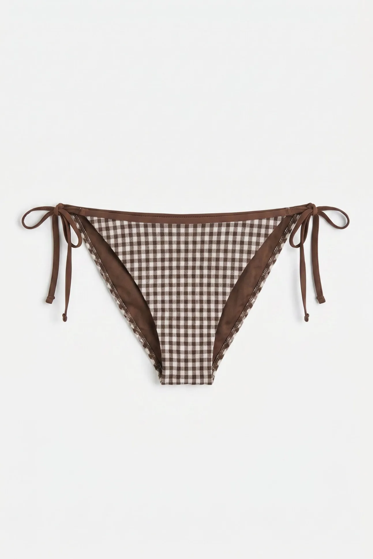 Cueca de biquíni de tiras efeito U estampado vichy marrom