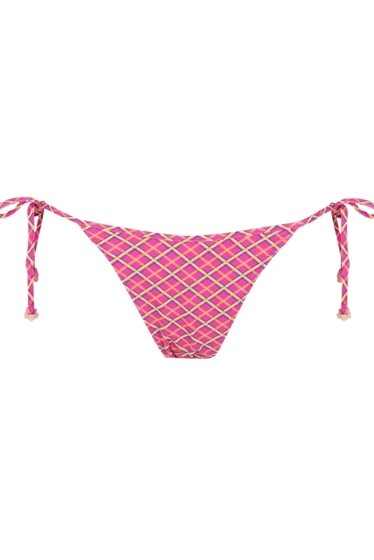 Cueca de biquíni efeito U em xadrez rosa