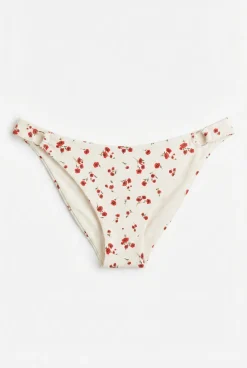 Cueca de biquíni efeito U mini flores vermelhas