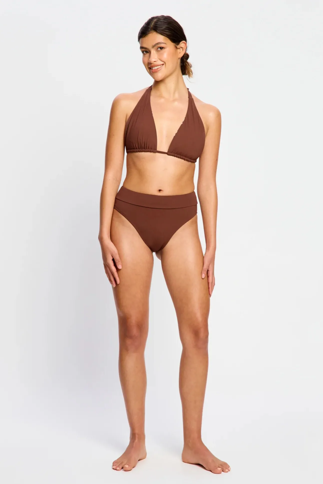 Cueca de biquíni menstrual cintura alta fluxo moderado chocolate
