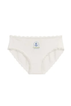 Cueca larga em algodão estampado floral branca
