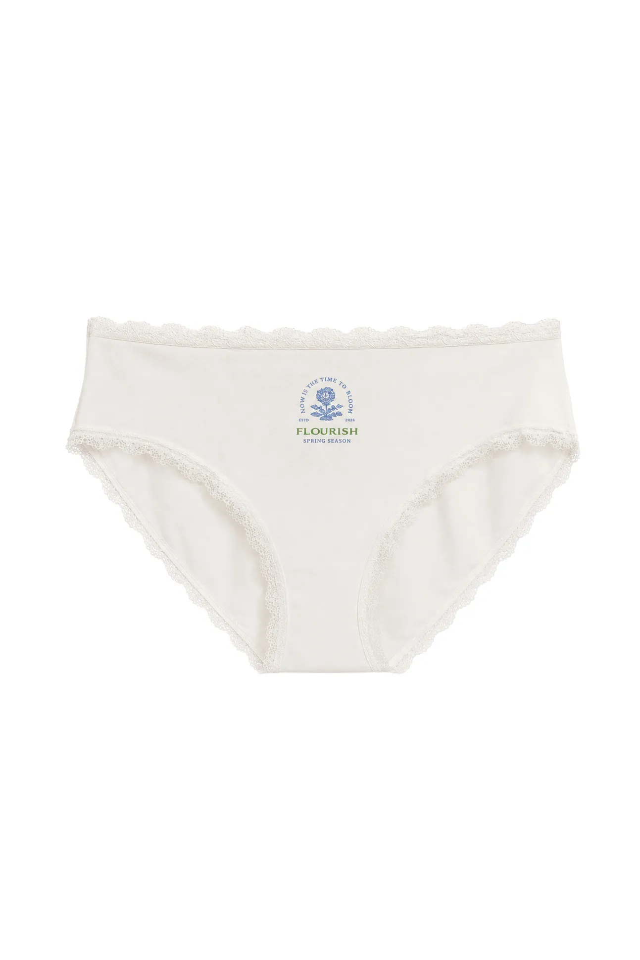 Cueca larga em algodão estampado floral branca