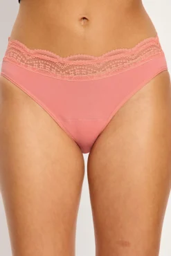 Cueca menstrual de renda cintura alta em bambu fluxo moderado coral