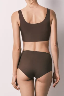 Cueca modeladora cintura alta desportiva castanha