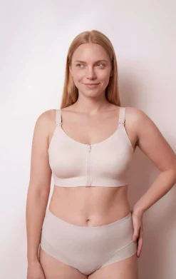 Cueca modeladora cintura alta em mesh bege