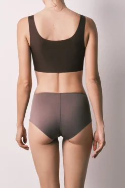 Cueca modeladora cintura alta em mesh roxa