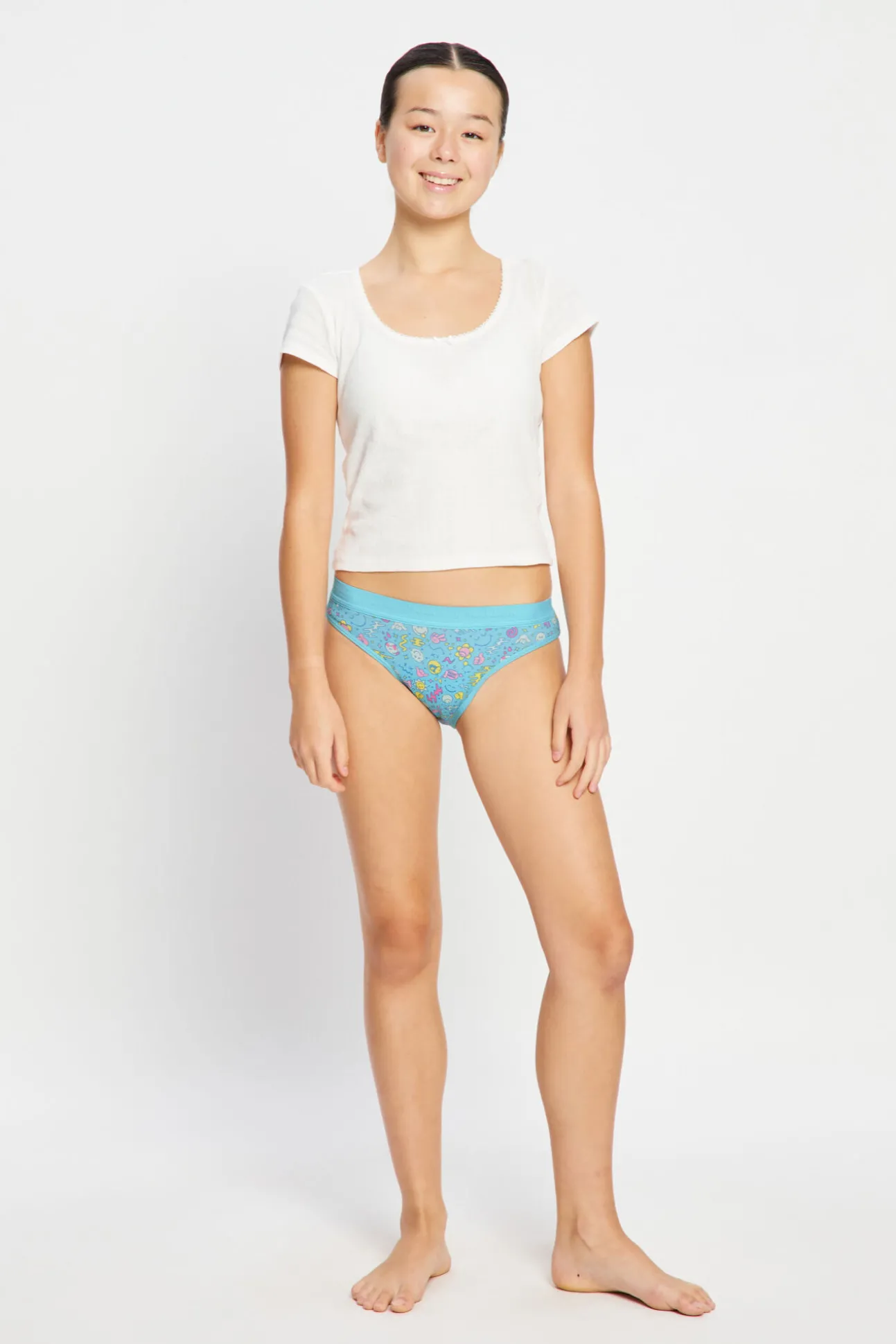 Cuecas menstruais teen em algodão orgânico fluxo abundante SmileyWorld® azul