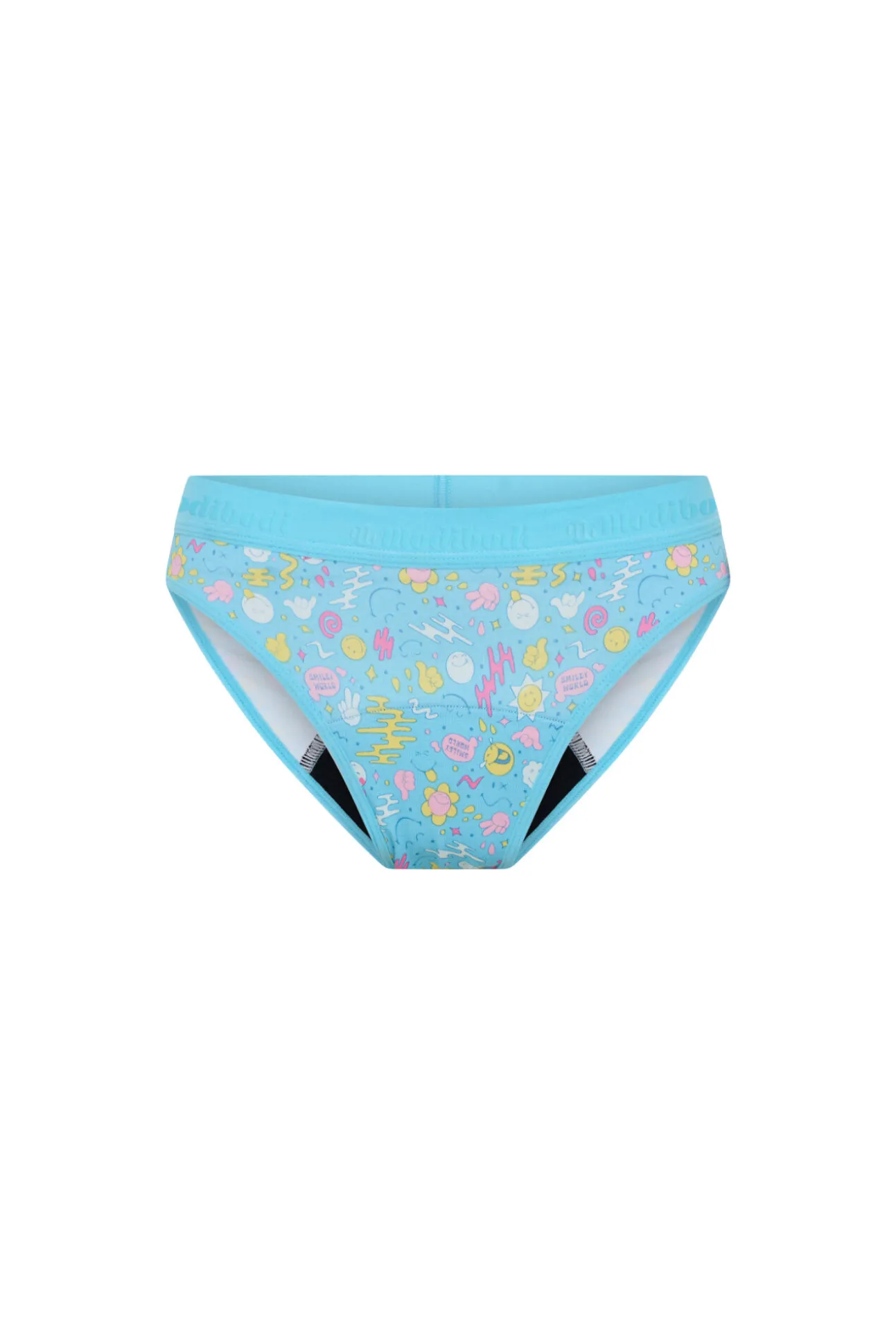 Cuecas menstruais teen em algodão orgânico fluxo abundante SmileyWorld® azul