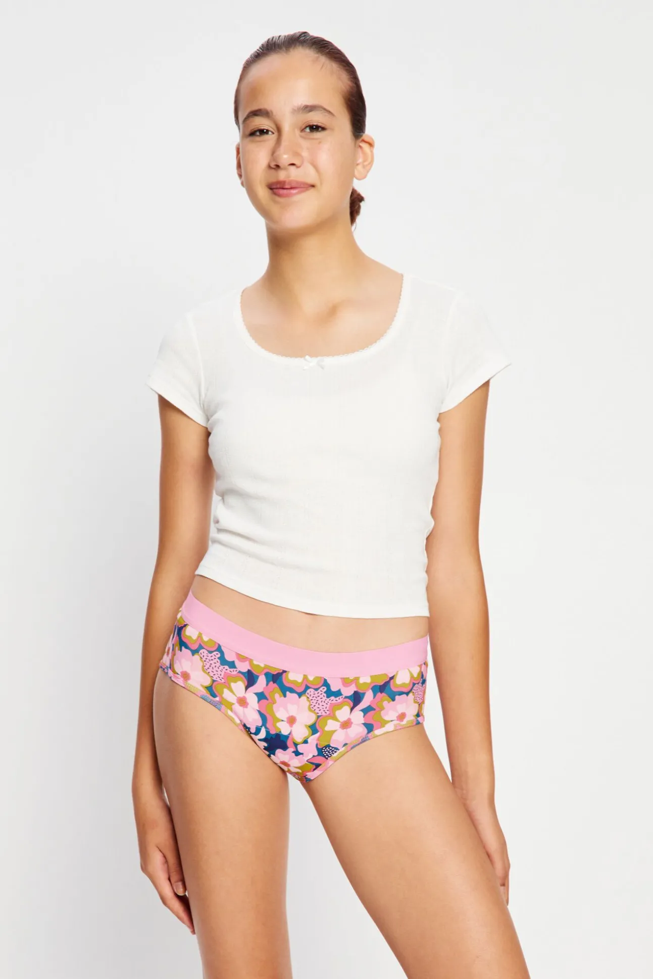 Cuecas menstruais teen em algodão orgânico fluxo abundante Pink