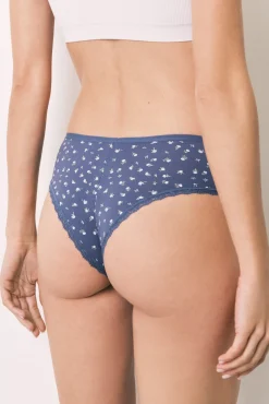 Cuequinha brasileira larga estampada de flores azul