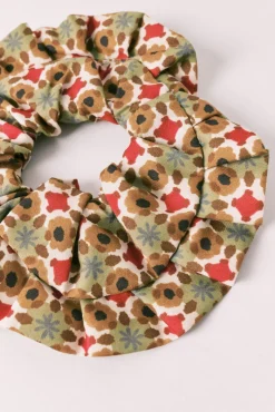 Elástico de cabelo estampado de flores verde