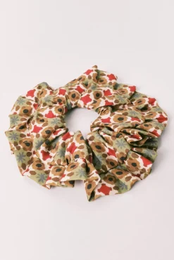 Elástico de cabelo estampado de flores verde