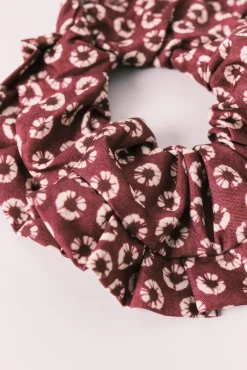 Elástico de cabelo estampado flores grená